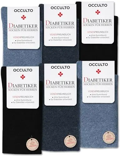 Produktbild: Occulto Diabetikersocken Herren ohne Naht ohne Gummibund Baumwolle 6er Pack (Modell: Oliver) Blau Mix 43-46