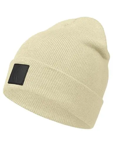 Produktbild: Occulto Leatherpatch Winter Mütze Beanie Cremefarben