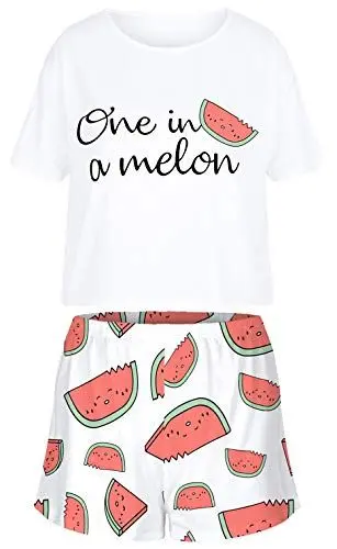 Produktbild: Ocean Plus Damen Sommer Kurzarm Digitaldruck Schlafanzüge Lässig Pyjama Zweiteiligen Anzug Nachtwäsche Shorts T-shirt Sets Homewear (M (EU), Wassermelonen)