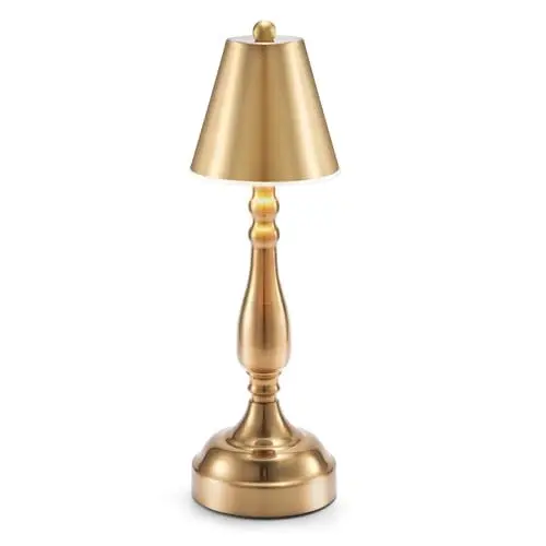 Produktbild: OCEST 5000mAh Akku Tischlampe Aufladbar,Kabellose Tischlampe Aufladbar Stufenlose Dimmbare 3 Farbmodi,Touch Outdoor Tischlampe Für Restaurant Esstisch Schlafzimmer Balkon Garten Camping Lampe,Brass