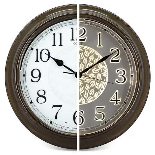 Produktbild: OCEST Große Außen- und Innenuhr, wasserdichte Wanduhr mit Thermometer, wetterbeständig, Nicht tickend, batteriebetrieben, dekorative Uhr für Terrasse, Pool, Lanai, Badezimmer (40 cm)