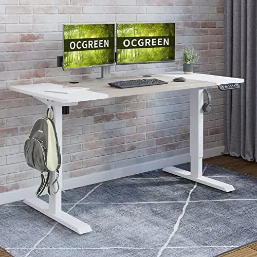 Produktbild: OCGREEN Elektrisch höhenverstellbarer Schreibtisch, 140x60CM Stehpult mit Memory-Steuerung und Anti-Kollisions Technologie，4 Höhe gespeichert, Stofftasche, aus Stahl
