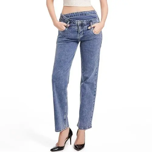 Produktbild: Ocimcia Baggy Jeans Damen Bequeme und stilvolle High Waist Jeans Hose für jeden Anlass weites Straight Leg Wide Hosen Jeanshose Hohe Taille