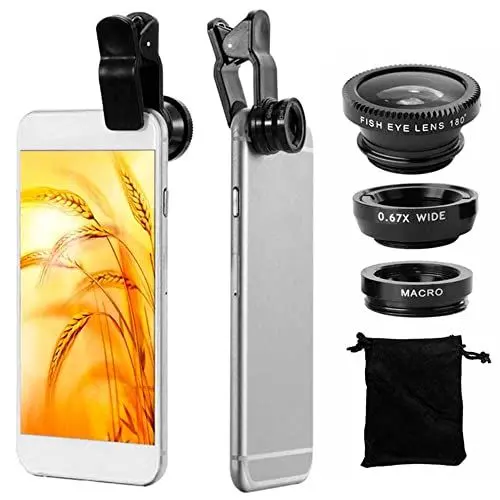 Produktbild: OcioDual 3in1 Objektiv Makro Weitwinkel Fischauge Linse Lens für Handy Smartphone Schwarz