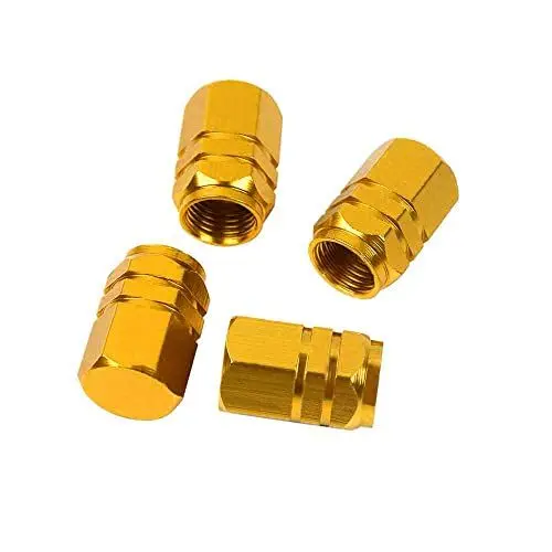 Produktbild: OcioDual 4 Ventile aus Metall Ventilkappen Hexagon Gold fur Autos Moto Rader Radventilkappe KFZ PKW Car Reifen Autoventil Kappen Reifenventilkappen Autoventilkappen Ventil Kappe Valve Caps