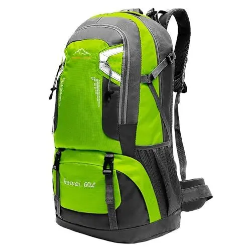 Produktbild: OcioDual Rucksack Camping 60L Grün Wasserdicht Leichter Faltbarer Reiserucksack für Damen und Herren - Trekking, Klettern, Survival, Bergsteigen und Outdoor-Sport