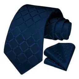Produktbild: OcioDual Krawatte für Männer, Set aus Krawatte und Einstecktuch, Karierte, Farbe Dunkelblau, handgefertigt, elegant für Feiern, Veranstaltungen, Unisex, Herrenkrawatte
