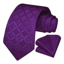 Produktbild: OcioDual Krawatte für Männer, Set aus Krawatte und Einstecktuch, Karierte, Farbe Lila, handgefertigt, elegant für Feiern, Veranstaltungen, Hochzeiten, Partys und Geschäfte, Unisex, Herrenkrawatte