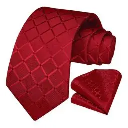 Produktbild: OcioDual Krawatte für Männer, Set aus Krawatte und Einstecktuch, Karierte, Farbe Rot, handgefertigt, elegant für Feiern, Veranstaltungen, Hochzeiten, Partys und Geschäfte, Unisex, Herrenkrawatte