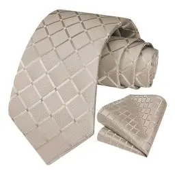 Produktbild: OcioDual Krawatte für Männer, Set aus Krawatte und Einstecktuch, Karierte, Farbe Silber, handgefertigt, elegant für Feiern, Veranstaltungen, Hochzeiten, Partys und Geschäfte, Unisex, Herrenkrawatte