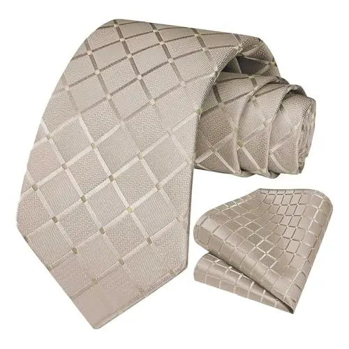 Produktbild: OcioDual Krawatte für Männer, Set aus Krawatte und Einstecktuch, Karierte, Farbe Silber, handgefertigt, elegant für Feiern, Veranstaltungen, Hochzeiten, Partys und Geschäfte, Unisex, Herrenkrawatte