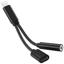Produktbild: OcioDual USB Typ C auf TRRS OMPT 3,5mm Klinke Audio Kopfhörer Metall Adapter mit Ladebuchse Schwarz Kabel und Laden Konverter