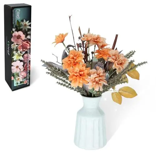 Produktbild: Oc'leaf Künstliche Blumen wie echt Großer Strauß Orange Champagner Dahlie Rosenblätter Weizen mit stielen Blumenarrangements Hochzeit Blumenstrauß für DIY Zuhause Garten Hochzeit Festival Dekor