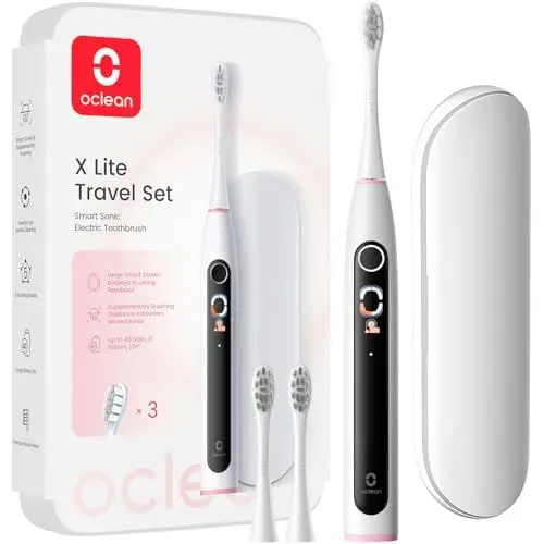 Produktbild: Oclean X Lite elektrische Zahnbürste Grau, Schallzahnbürste mit 3 Ersatzbürstenköpfe, Ein Knopf Bedienung, IPX7 Wasserdicht Electric Toothbrush mit 5 Putzprogrammen, Timer und Reise Etui