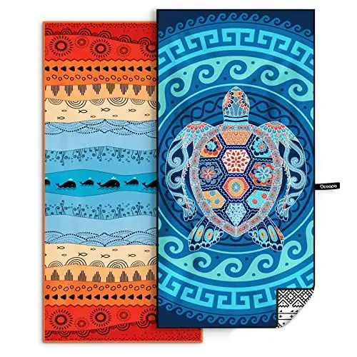 Produktbild: OCOOPA 2 Stück Mikrofaser Strandtuch Ultraleicht, Schnell Trocknendes Sandfest Handtuch, Saugfähiges Stranddecke, Weich und Pflegeleicht Badetuch für Fitness, Reise, Strand, Schwimmen, Yoga, 178x80 cm