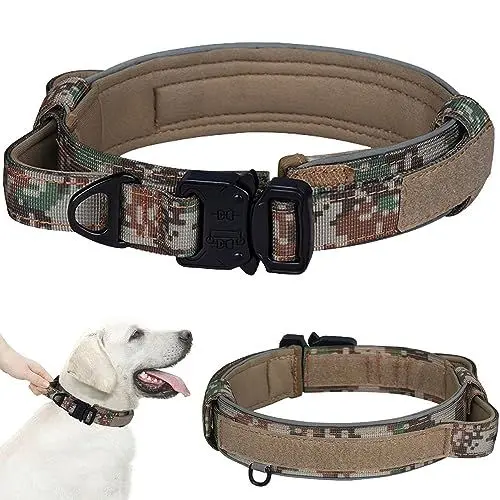 Produktbild: OCSOSO Hundehalsband geeignet für Training und Jäger, wasserdicht und langlebig Taktische Hunde Halsband, verstellbare Größe breite Halsband Hund Ideal für kleine mittlere Gross Hunde (XL Braun)