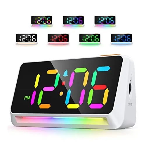 Produktbild: OCUBE Wecker Digital,Wecker mit Licht,Farbiger Display Digital Uhr mit Netzbetrieb und dimmbarer Helligkeit,Lauter Weckerton,USB-Ladegerät,Schlummerfunktion für Schlafzimmerdekoration
