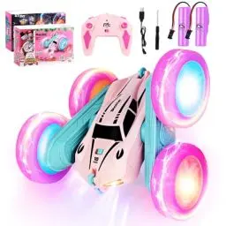 Produktbild: ODAPTO Ferngesteuertes Auto Crawler für Mädchen 6-12+ Jahre, RC Spielzeugauto mit LED Licht, 2.4Ghz 4WD, 360° Flip, inkl. 2 Aufladbaren Batterien（Rosa）