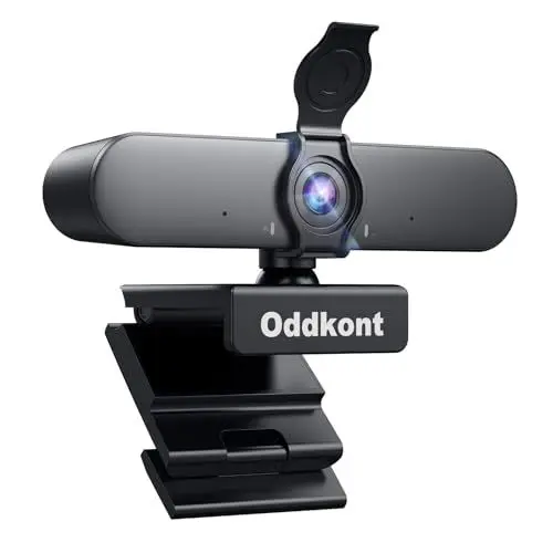 Produktbild: oddkont Full HD 1080P Webcam mit Mikrofon & Objektivabdeckung, USB Webcam für PC,Automatische Lichtkorrektur, Plug & Play, 92 ° Sichtfeld Streaming Kamera für Linux, Win10, Mac OS