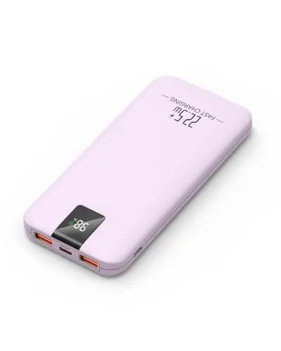 Produktbild: Odetrik Powerbank 10000mAh 22.5W, Externer Akku mit Schnellladefunktion, 3 Ausgänge & 2 Eingänge, USB C In/Out, LCD-Anzeige, Schlankes Mobiles Ladegerät für Smartphone, Tablets (Lila)