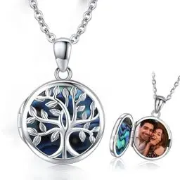 Produktbild: Odinstone Medaillon zum öffnen für bilder Lebensbaum Medaillon Kette Amulett zum öffnen Damen 925 Sterling Silber Foto Halskette Anhänger für Frauen, Medaillon Schmuck für Sie Freundin