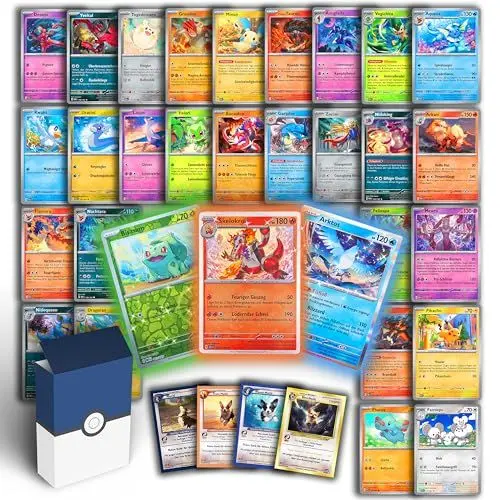 Produktbild: Odisey 50 Original Pokemon Karten Deutsch mit 3 Holo oder Reverse Holo | Pokemon Karten Set mit 1 seltenen Rare Karte oder einer Glumanda-, Evoli- oder Pikachu-Karte | Pokemon Karten für Pokemon Spiel
