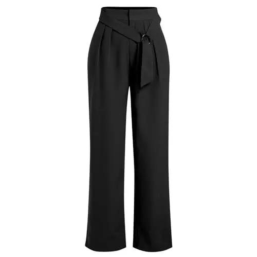 Produktbild: Odizli Anzughose Damen Stoffhose Elegant Elastische High Waist Baggy Culottes Palazzo Hosenrock Lang Wide Leg Weite Hose Sommer Marlenehose Bundfaltenhose Business Festlich Schlupfhose Schwarz L