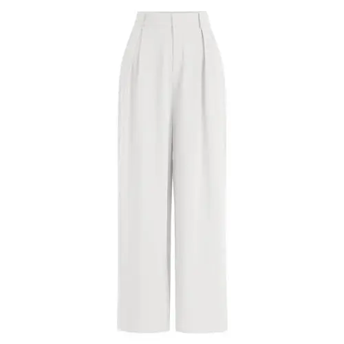 Produktbild: Odizli Anzughose Damen Stoffhose Elegant High Waist Baggy Culottes Palazzo Hosenrock Lang Wide Leg Weite Hose Sommer Marlenehose Bundfaltenhose Business Festlich Schlupfhose mit Taschen Weiß M