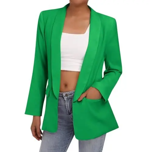 Produktbild: Odizli Blazer Damen Elegant Sportlich Jackett Lang Blaser Jacke Sweatblazer Sommer Leicht Jersey Oversize Longblazer mit Tasche Langarm Casual Cardigan Business Anzug Grün XL