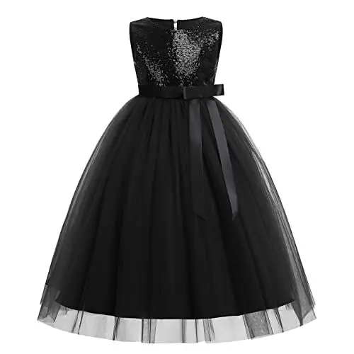 Produktbild: Odizli Blumenmädchenkleider Prinzessin Kleid Mädchen Kinder Ärmellos Rückenfrei Glitzer Pailletten Tüllkleid Festliches Hochzeit Abendkleid Kommunionkleid Erstkommunion Ballkleid Schwarz 9-10 Jahre