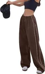Produktbild: Odizli Cargohose Damen Baggy High Waist Vintage Y2K 2000er Cargo Fallschirm Hose Parachute Track Pants Frauen Fallschirmhose Jogginghose Trackpants Teenager Mädchen Streetwear mit Taschen Braun S