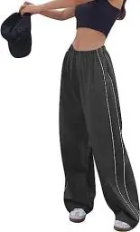 Produktbild: Odizli Cargohose Damen Baggy High Waist Vintage Y2K Cargo Fallschirm Hose Parachute Track Pants Hip Hop Fallschirmhose Jogginghose Trackpants Teenager Mädchen Streetwear mit Taschen Dunkelgrau M