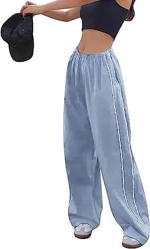 Produktbild: Odizli Cargohose Damen Baggy High Waist Y2K 2000er Cargo Hose Parachute Track Pants Frauen Hip Hop Freizeithose Fallschirmhose Jogginghose Trackpants Teenager Mädchen Streetwear mit Taschen Blau M