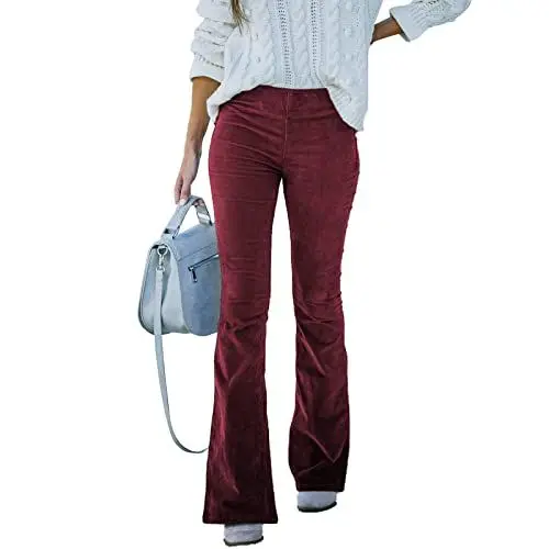 Produktbild: Odizli Cordhose Damen 70er Schlaghose Samt High Waist Locker Baggy Bootleg Stretch Skinny Elegant Flare Marlenehose Lang Weite Hose Frauen Jogginghosen Freizeithose Herbst Winter Warm Hosen Weinrot S