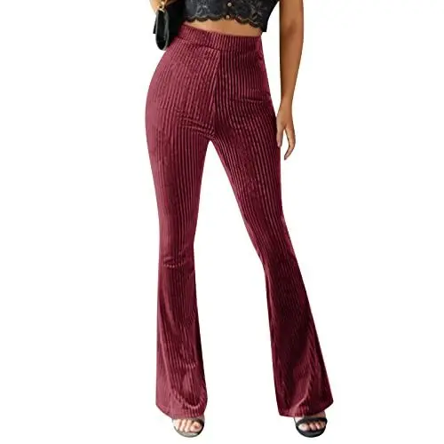 Produktbild: Odizli Cordhose Schlaghose Damen 70er Samt High Waist Locker Bootleg Baggy Stretch Elegant Business Flare Marlenehose Lang Weite Hose Frauen Jogginghosen Bundfaltenhose Freizeithose Hosen Burgund L