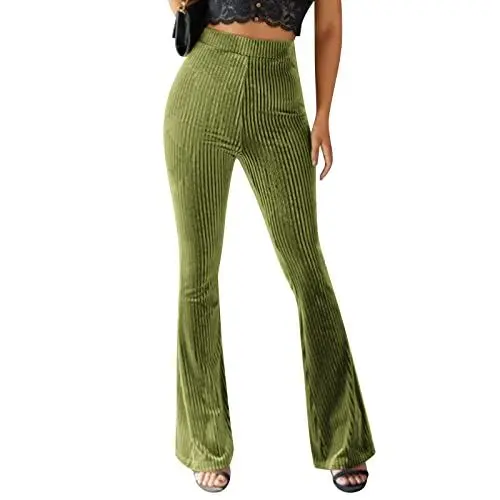 Produktbild: Odizli Cordhose Schlaghose Damen 70er Samt High Waist Locker Bootleg Baggy Stretch Elegant Business Flare Marlenehose Lang Weite Hose Frauen Jogginghosen Bundfaltenhose Freizeithose Hosen Grün M