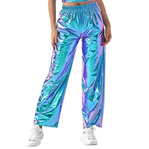 Produktbild: Odizli Damen Glitzer Metallic Hose Cargohose Sporthose 70er 80er 90er Jahre Lederhose High Waist Hologramm Hip Hop Jogginghose Sweathose Tanzhosen Festival Rave Party Disco Clubwear Blau XL
