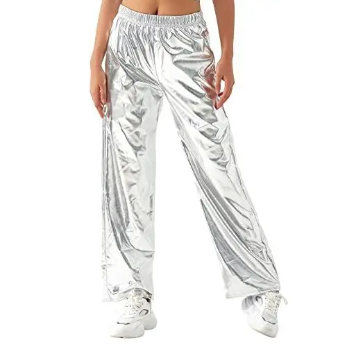 Produktbild: Odizli Damen Glitzer Metallic Hose Cargohose Sporthose 70er 80er 90er Jahre Lederhose High Waist Hologramm Hip Hop Jogginghose Sweathose Tanzhosen Festival Rave Party Disco Clubwear Silber S