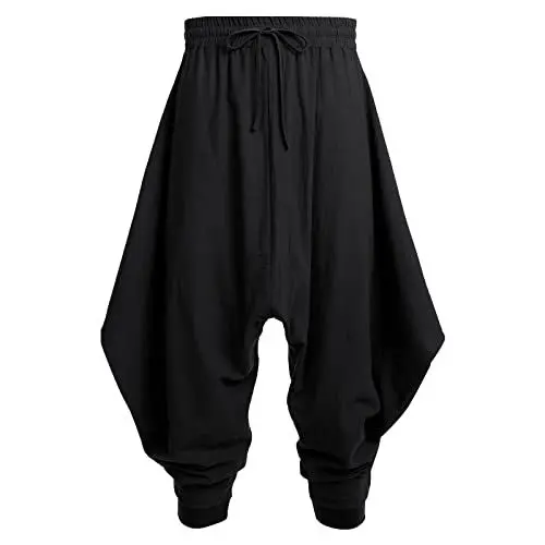 Produktbild: Odizli Haremshose Herren Pumphose Yogahose Hippie Aladinhose Leicht Luftig Sommerhosen Strandhose Palazzo Weite Goa Hose Yoga Hosen Indische Kleidung Pluderhose Festival Freizeithose Schwarz L