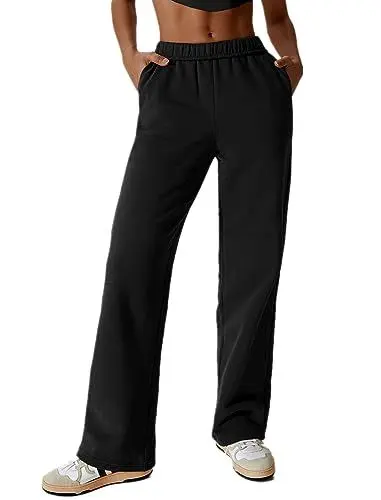 Produktbild: Odizli Jogginghose Damen Lang Baggy Jogging Wide Leg Hose High Waist Gummizug Weite Joggpants Sweatpants Sweat Pants mit Taschen Gym Fitness Sporthose Trainingshose Freizeithose Stoffhose Schwarz S
