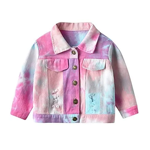 Produktbild: Odizli Kinder Kleinkind Baby Mädchen Jungen Jeansjacke Langarm Denim Tie Dye Druck Knopf Nach Unten Tops Jacke Outwear Mantel Oberbekleidung Frühling Herbst Casual Kleidung Heiße Rosa 4-5 Jahre