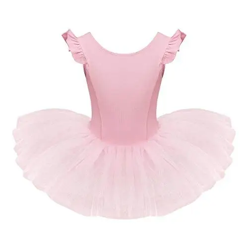 Produktbild: Kinder Mädchen Ballettkleidung Kleinkind Baby Fliegen Ärmel Baumwolle Body Tanzbody Turnanzug Tüll Tütü Ballettanzug Balletttrikot Balettkleider Tanzkleid Ballerina Kleider Rosa 2-3 Jahre