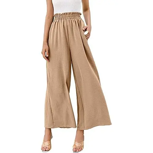 Produktbild: Odizli Leinenhose Damen Elegant High Waist Culottes Palazzo Hosenrock Lang Weite Wide Leg Hose Sommerhose Leicht Bequeme Sommer Stoffhose Marlenehose Schlupfhose Freizeithose Strandhose Khaki S