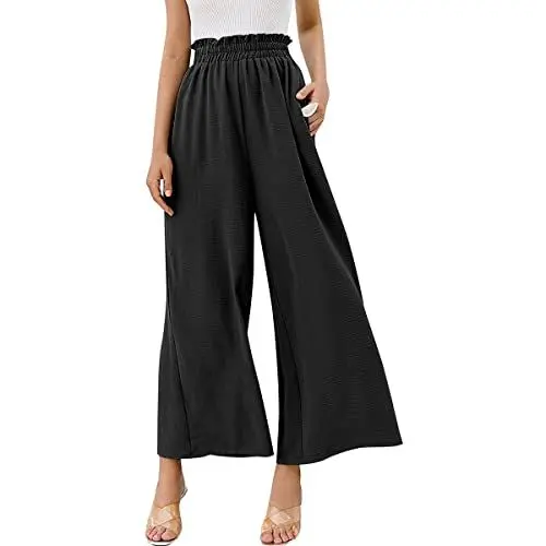Produktbild: Odizli Leinenhose Damen Elegant High Waist Culottes Palazzo Hosenrock Lang Weite Wide Leg Hose Sommerhose Leicht Bequeme Sommer Stoffhose Marlenehose Schlupfhose Freizeithose Strandhose Schwarz XL
