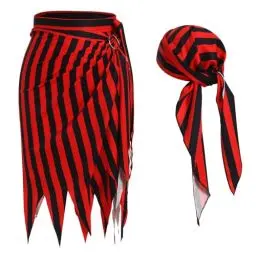 Produktbild: Odizli Piraten Rock Damen Frauen Streifen Wickelrock Piratenrock Kopftuch Accessoires Wikinger Piratenkost�m Halloween Karneval Faschingskost�me Rot Einheitsgr��e