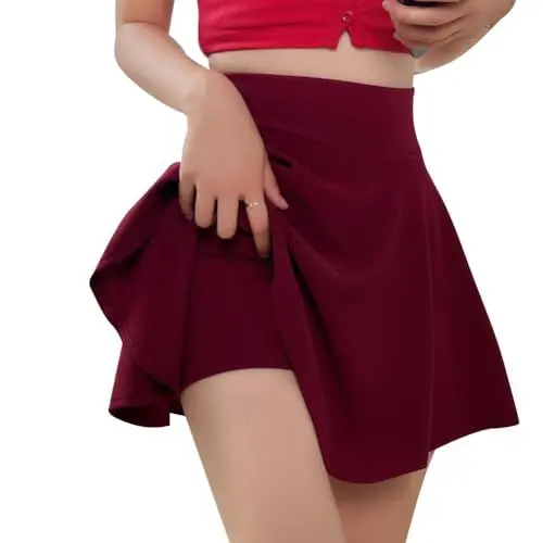 Produktbild: Odizli Rock mit Hose Drunter Hosenrock Damen Kurz Minirock Sommerrock Trachtenrock Faltenrock Plisseerock Tellerrock Tennisrock Sommer High Wait Swing Culotte Skater Röcke Große Größen Weinrot M