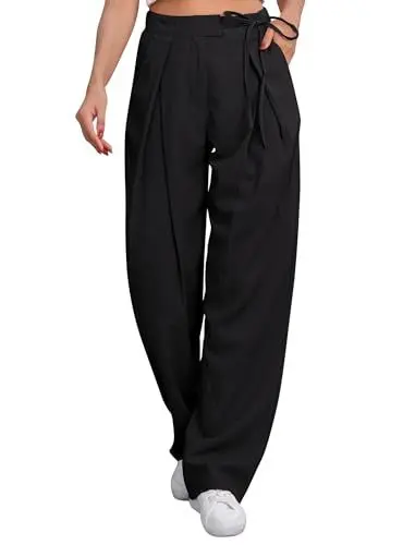 Produktbild: Odizli Stoffhose Damen Elegant High Waist Baggy Anzughose Locker Palazzo Weite Bein Wide Leg Hose Lang Culottes Hosenrock Sommer Business Festlich Marlenehose Schlupfhose Bundfaltenhose Schwarz XL
