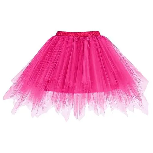 Produktbild: Odizli Tüllrock Damen Kurz Rockabilly 50er 80er Petticoat Unterrock Puffy Tütü Mini Rock Ballett Tutu Tanzkleid Halloween Karneval Fasching Hexe Teufel Vampir Cosplay Kostüm Faschingskostüm Rosenrot F