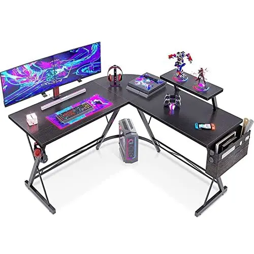 Produktbild: ODK Gaming Tisch, Gaming Schreibtisch Eckschreibtisch für Gamer, Schreibtisch L Form mit Monitorständer für Büro (Schwarz, 127 x 127 cm)