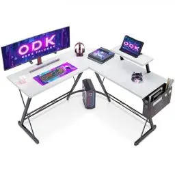 Produktbild: ODK Gaming Tisch, Gaming Schreibtisch Eckschreibtisch für Gamer, Schreibtisch L Form mit Monitorständer für Büro (Weiß, 127 x 127 cm)
